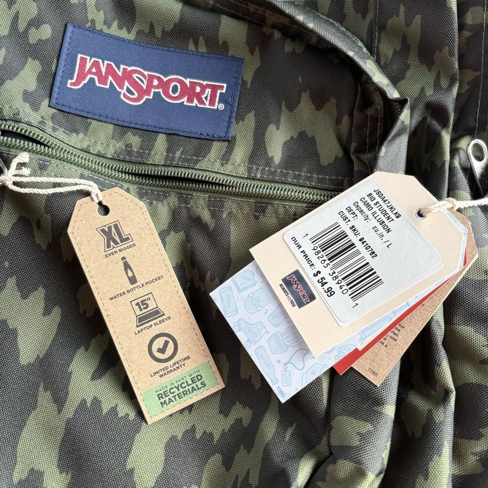 Jansport Big Student Camo Illusion Laptop Backpack, NWT. JS0A47JK